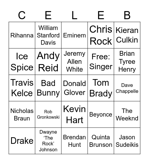 Super Bowl LVIII Bingo Card