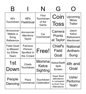 Super Bowl 2024 Bingo Card