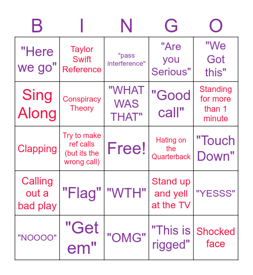 Super Bowl Bingo Card