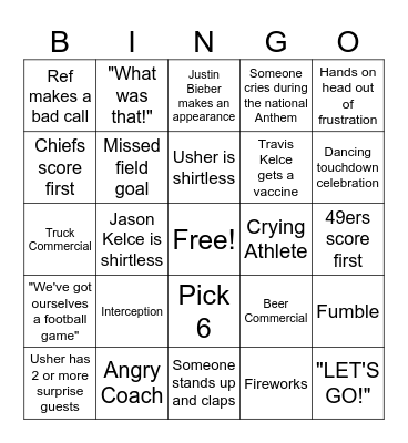 SUPERBOWL BINGO 2024 Bingo Card