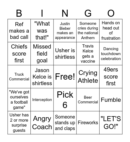 SUPERBOWL BINGO 2024 Bingo Card