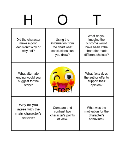 H  O  T          B  I  N  G  0 Bingo Card