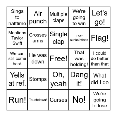 Kirkessner Superbowl Bingo Card