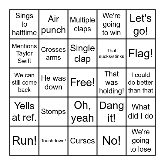 Kirkessner Superbowl Bingo Card