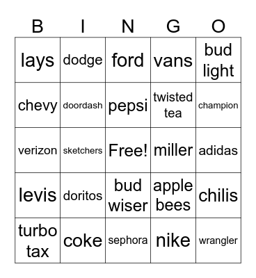 Commercials Bingo Card