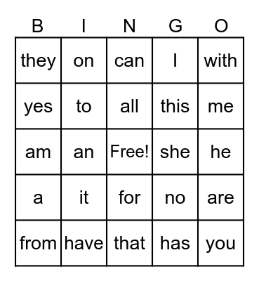 Foundation Function Sight Words Bingo Card