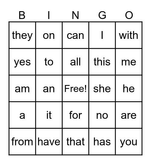 Foundation Function Sight Words Bingo Card