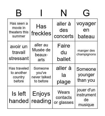 As-tu déjà... / Es-tu déjà... Bingo Card