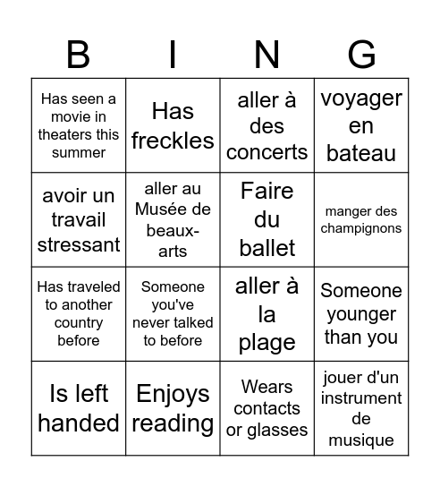 As-tu déjà... / Es-tu déjà... Bingo Card