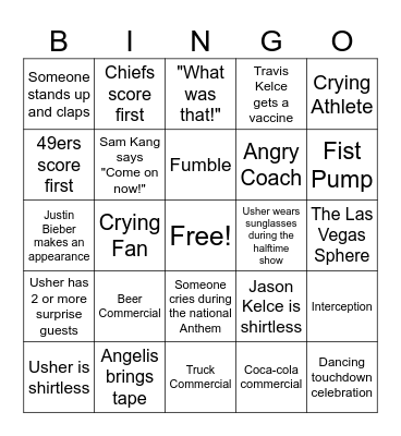 SUPERBOWL BINGO 2024 Bingo Card