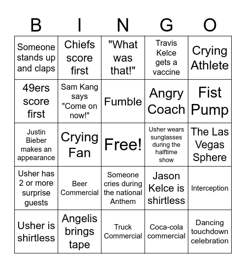 SUPERBOWL BINGO 2024 Bingo Card