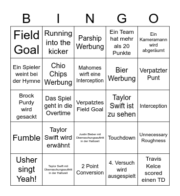 SUPERBOWL LVIII Bingo Card