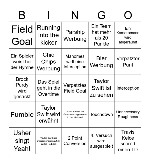 SUPERBOWL LVIII Bingo Card