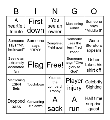 Super Bowl Bingo! Bingo Card