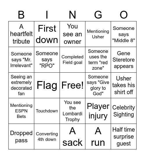 Super Bowl Bingo! Bingo Card