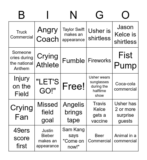 SUPERBOWL BINGO 2024 Bingo Card