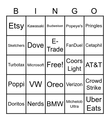 SuperBowl 2024 Bingo Card