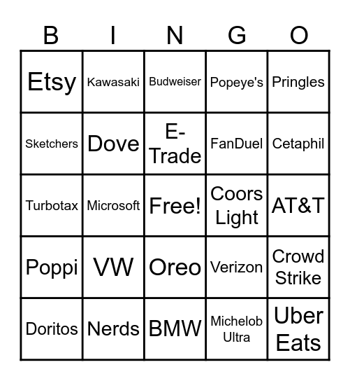 SuperBowl 2024 Bingo Card