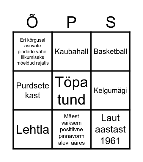 Vastlapäeva Bingo Card