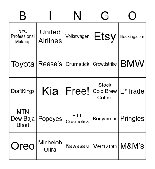 SB Commercial Bingo 2024 Bingo Card