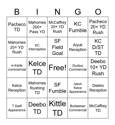 Super Bowl XLVIII BINGO Card