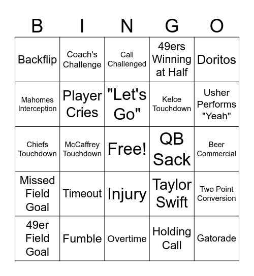 "Big Game+ Bingo Card