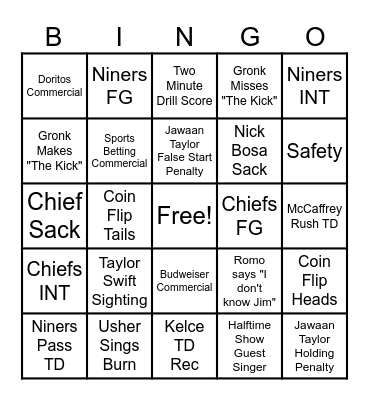 Super Bowl LVIII Bingo Card