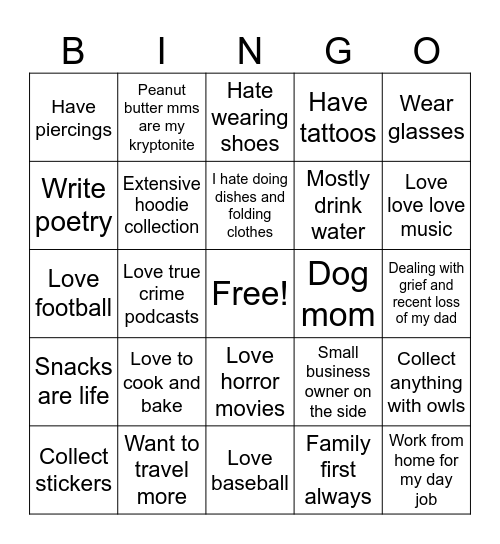 Jami's bingo card Bingo Card