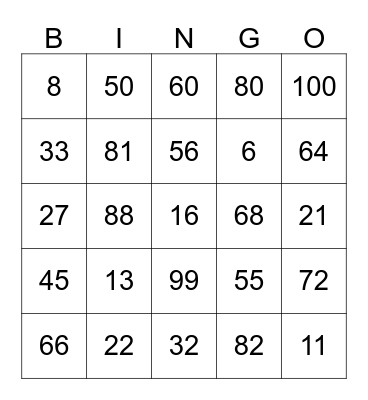 Multiplication BINGO Card