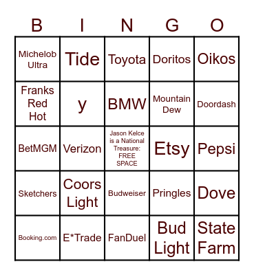 SUPERBOWL LVIII Bingo Card