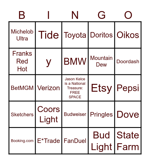 SUPERBOWL LVIII Bingo Card