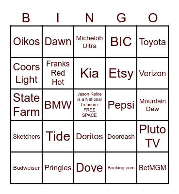 SUPERBOWL LVIII Bingo Card