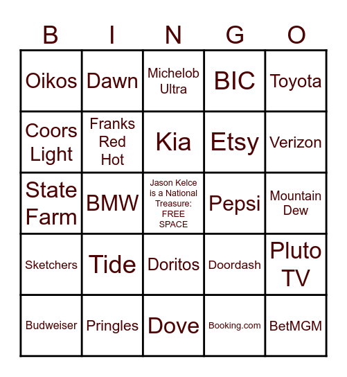 SUPERBOWL LVIII Bingo Card