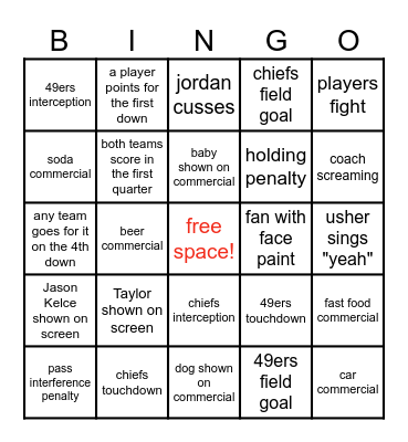 SUPER BOWL BINGO Card