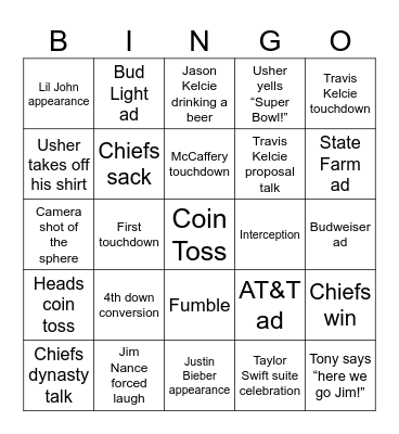 2024 SuperBowl Bingo Card