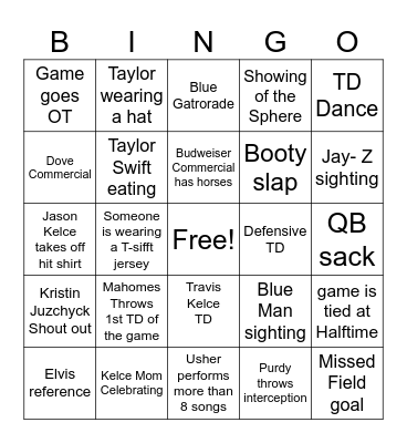 Super Bowl Bingo Card