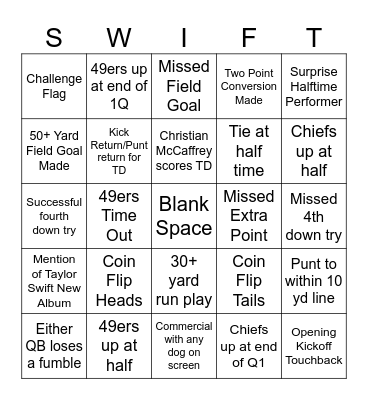 Super Bowl Bingo Card