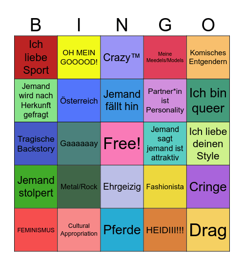 GNTM Episode 1 Bingo Card