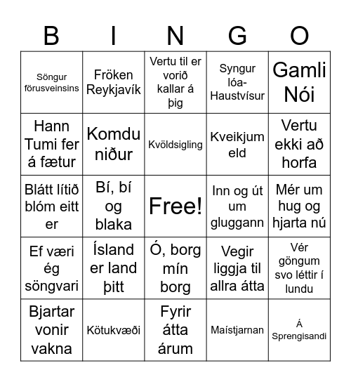 Tónlistarbingó Bingo Card