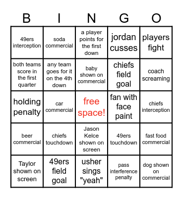 SUPER BOWL BINGO Card