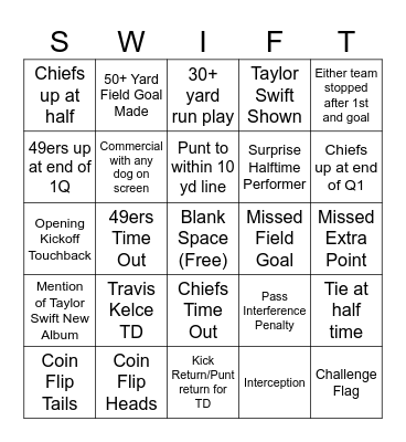 Super Bowl Bingo Card