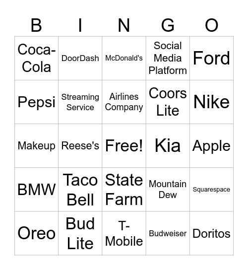 Super Bowl Bingo! Bingo Card