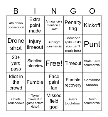 Super Bowl 2024 Bingo Card