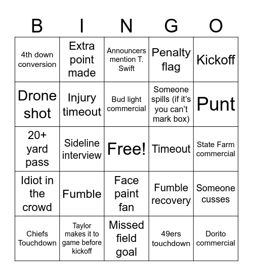 Super Bowl 2024 Bingo Card