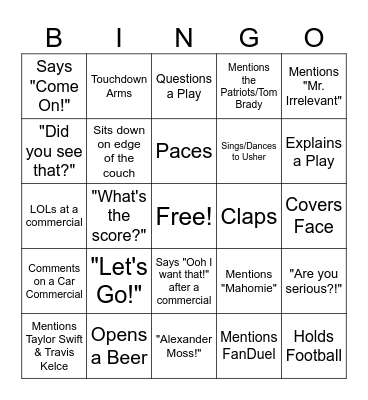 Superbowl Bingo - Steven Edition Bingo Card