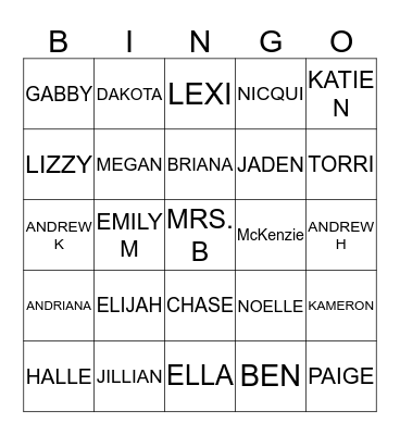 Students Council Pizza Party BINGO Card