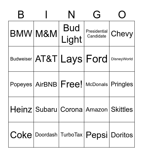 Ads Bingo Card