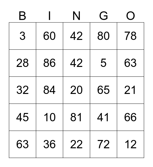 Multiplication BINGO Card