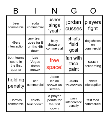 SUPER BOWL BINGO Card