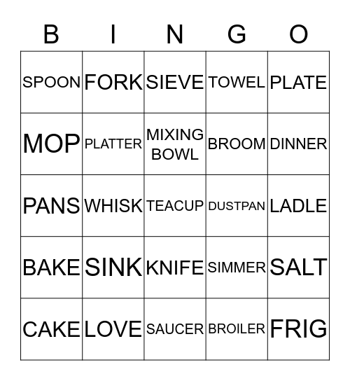 KITCHEN Bingo Card